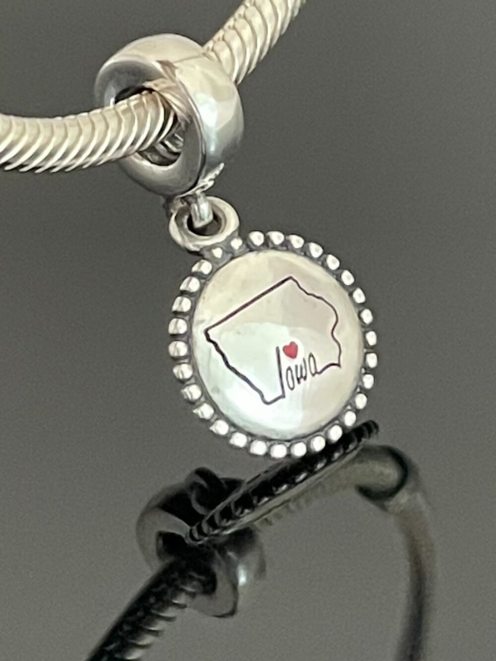 Original Pandora Iowa State Heart Dangle Charm, Mixed Enamel Pendant